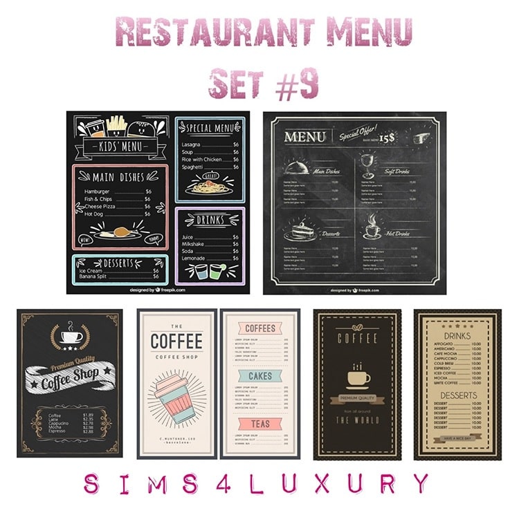 Restaurant menu set