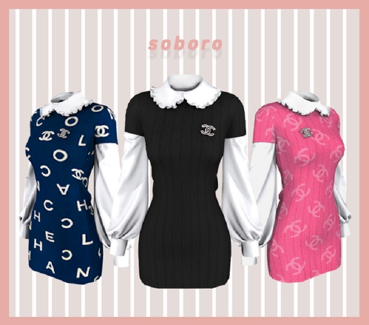 Soboro – Chanel Brooch Short Sleeve Knit Dress