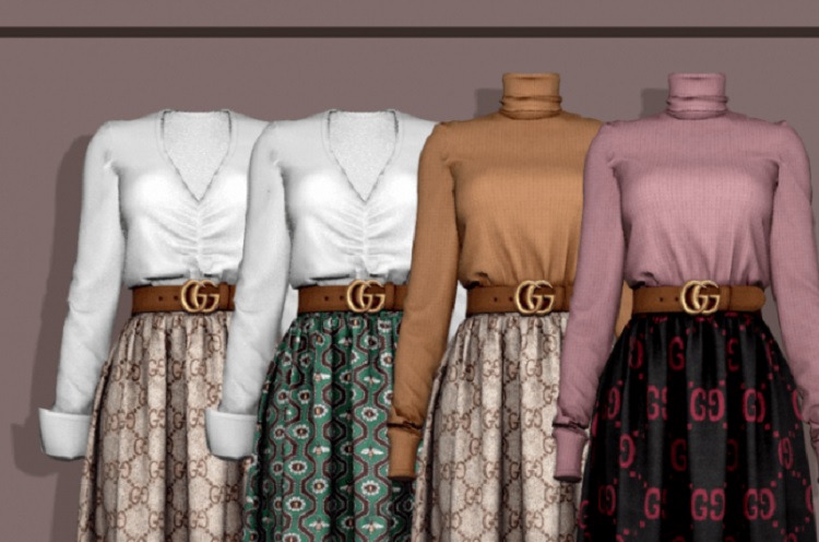 Gucci Skirt and V-Neck Blouse and Turtleneck