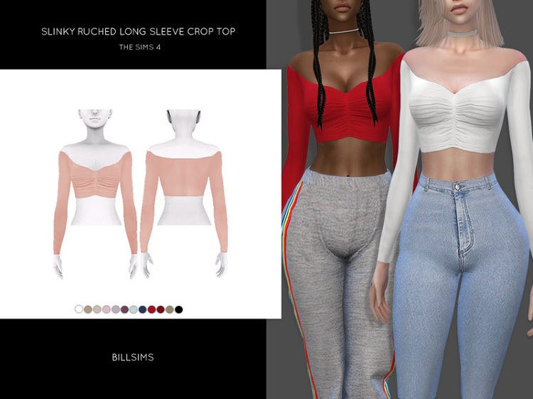 Slinky Long-Sleeve Crop Top with Ruches